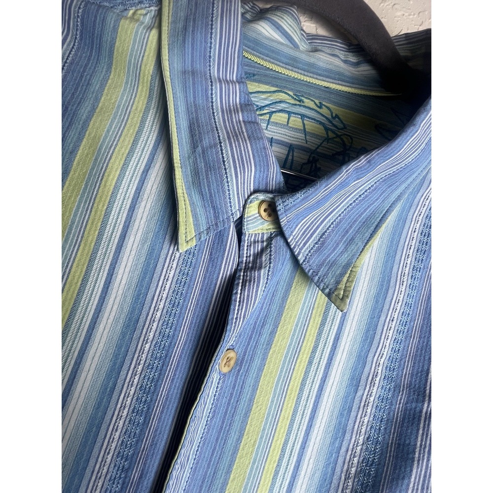 Tommy Bahama Silk Shirt Men XXL Blue Long Sleeve Camp Cruise Beach Miami Coastal